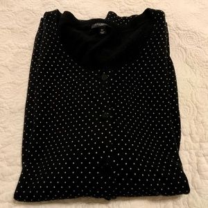 Talbots’ Charming cardigan sweater—black with tiny white polka dots (3X)